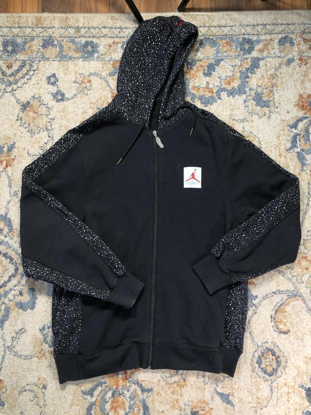 Jordan Hoodie Sweatshirt Mens Medium Black Full Zip Fleece Flight Speckle Logo